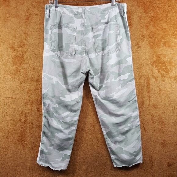 MOTHER Jeans Womens Size 31 Green Camo Stripe Linen Blend SHAKER CHOP CROP FRAY - Picture 4 of 11